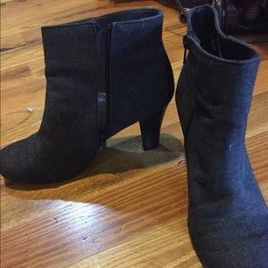 Black denim-like booties